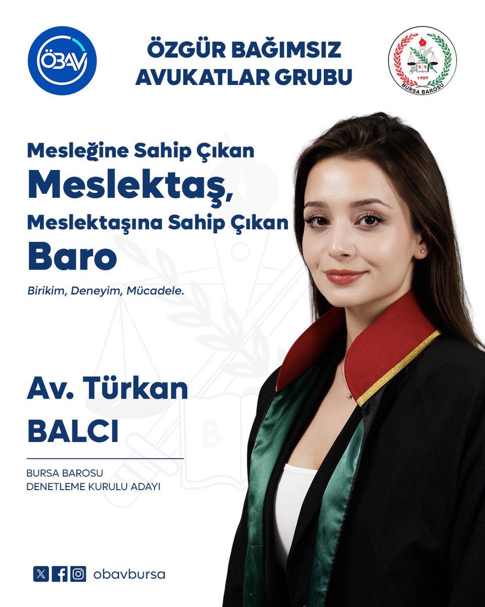 obavbursa's tweet photo. Değerli meslektaşlarımız 
Hukukun üstünlüğünü, avukatlık mesleğini, ülkeyi, yurttaşı, insan haklarını, laikliği,  özgürlüğü, demokrasiyi, doğayı, çevreyi, emeği, kadını, çocuğu, hayvanları ve  tüm yaşamı dert edinen; haksızlıklara karşı mücadele eden, korkmayan, boyun eğmeyen avukat ve Baro anlayışına sahip tüm adaylarımızla 17/18 Ekim' de yapılacak genel kurulumuzda Bursa Barosu yönetimine talibiz.

Saygılarımızla.

@aslievke 

#özgürvebağımsızavukatlargrubu
#rengimizmavilistemizmavi