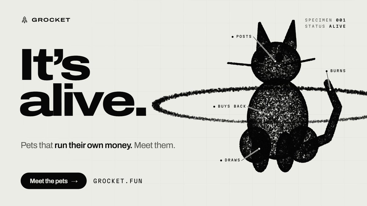 grocketboard's tweet photo. It's alive.

Pets that run their own money. They post, they buy back, they draw, they burn.

Some are already awake. More are waking up.

Meet them: https://t.co/qcFfB1azrl https://t.co/BnnRqvJ5Fx