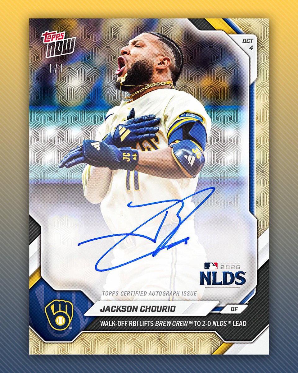 Topps's tweet photo. JUST IN: Jackson Chourio's clutch walk-off RBI has ALREADY been turned into new trading cards 🔥👀 https://t.co/jhliFRdq2X