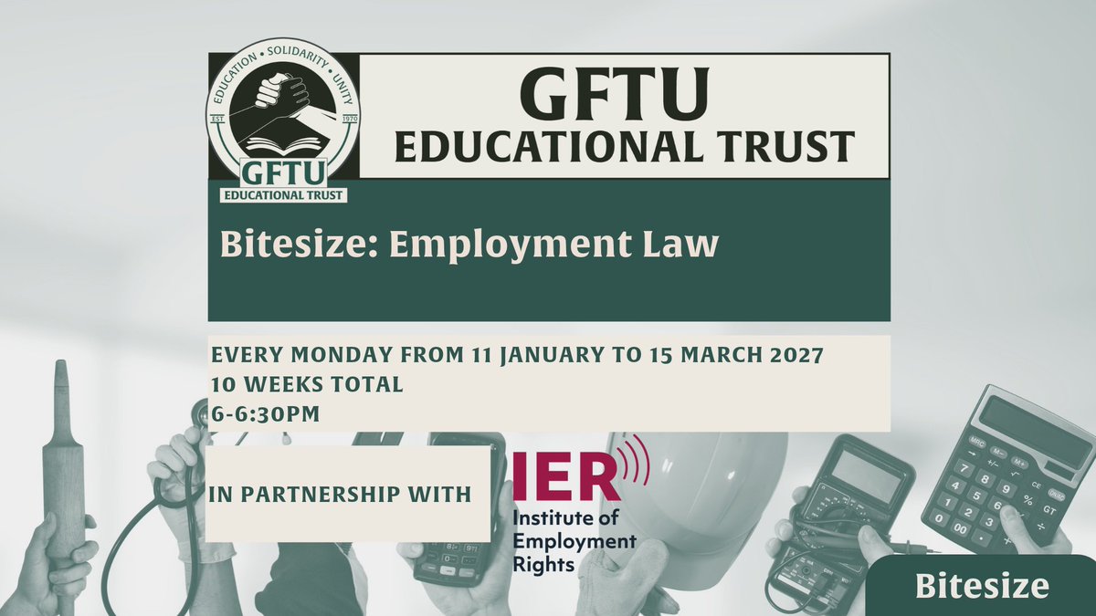 GFTUET's tweet photo. 🍎 Our Bitesize: Employment Law series is new and improved

✊ In partnership with @IERUK. 

👉 Designed to fit around you, this flexible 10-week correspondence course lets you learn at your own pace. 

🔴 Limited spaces - https://t.co/Z8U9U8bws5

#GFTUET #EmploymentLaw #Bitesize https://t.co/MLtcPRjRrM