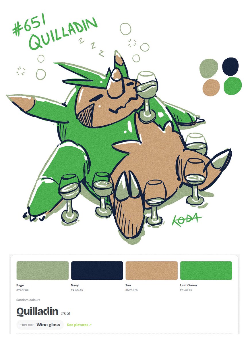kodaolio's tweet photo. Day 4/????
Today's random pokemon:
Quilladin w/ Wine Glass

#Pokémon #Quilladin #Pokemonartㅤ https://t.co/hMAoXjrOWk