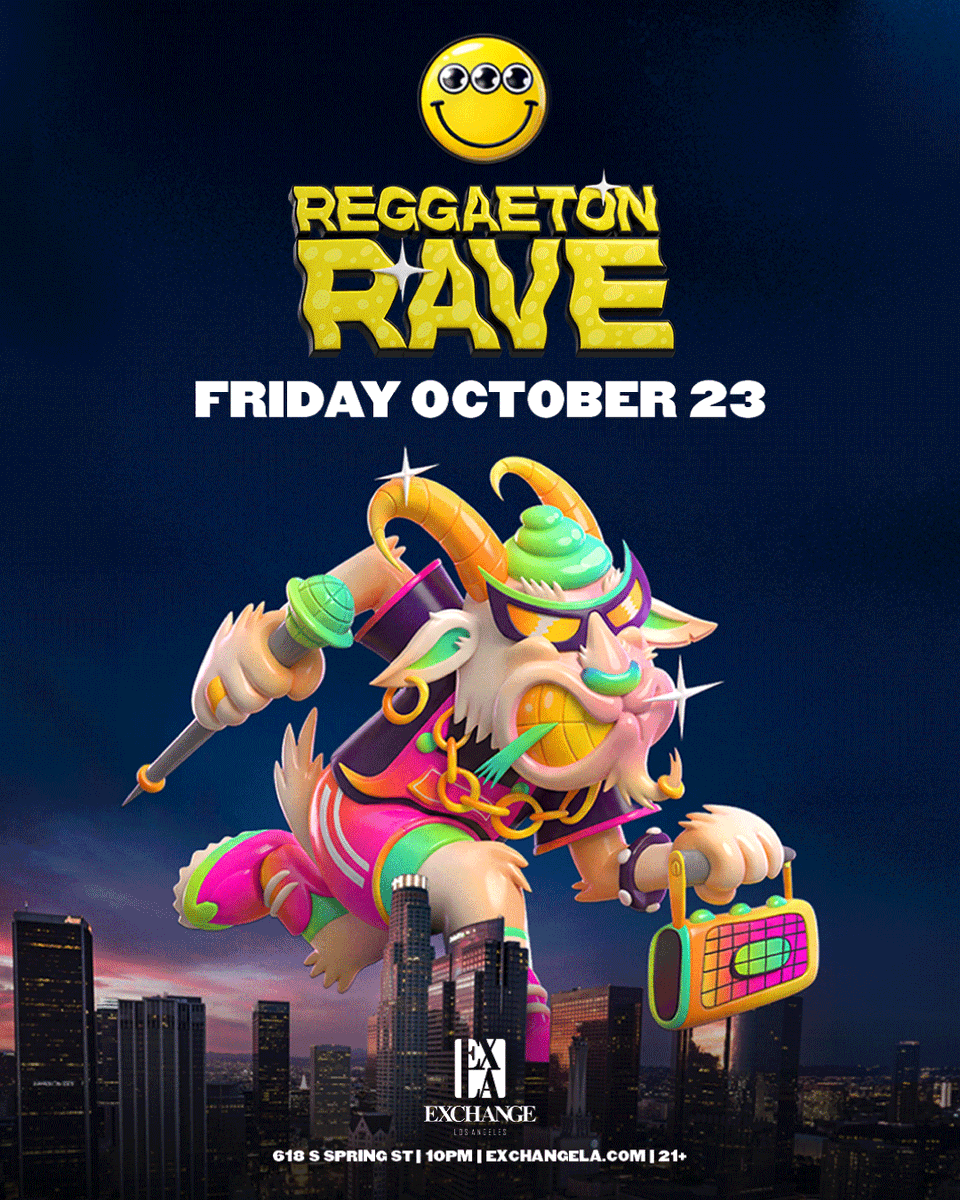 ExchangeLA's tweet photo. Reggaetón, dembow, and electronic collide on one dance floor with @ReggaetonRave  on Friday 10/23.

Limited Free Entry w/ RSVP available now: https://t.co/6k5pm054Pz https://t.co/r2tTpVAR6M