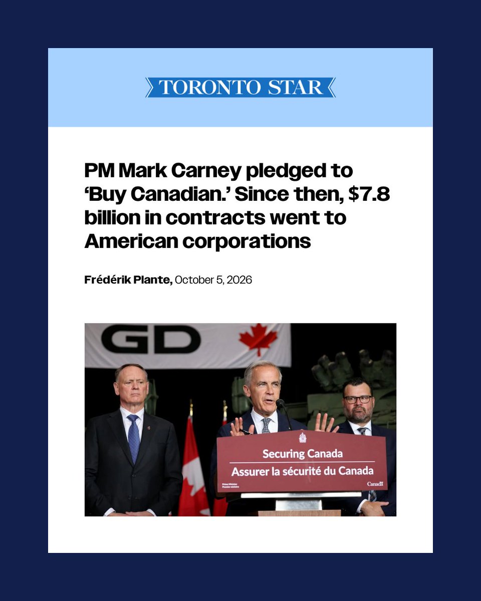 PierrePoilievre's tweet photo. Mark Carney promised everyone he would make the government 'Buy Canadian.' All talk. No results.

But instead, his Liberal government is sending $7.8 billion Canadian tax dollars to American companies.

It is all an illusion. https://t.co/Oo5bpm63Ud