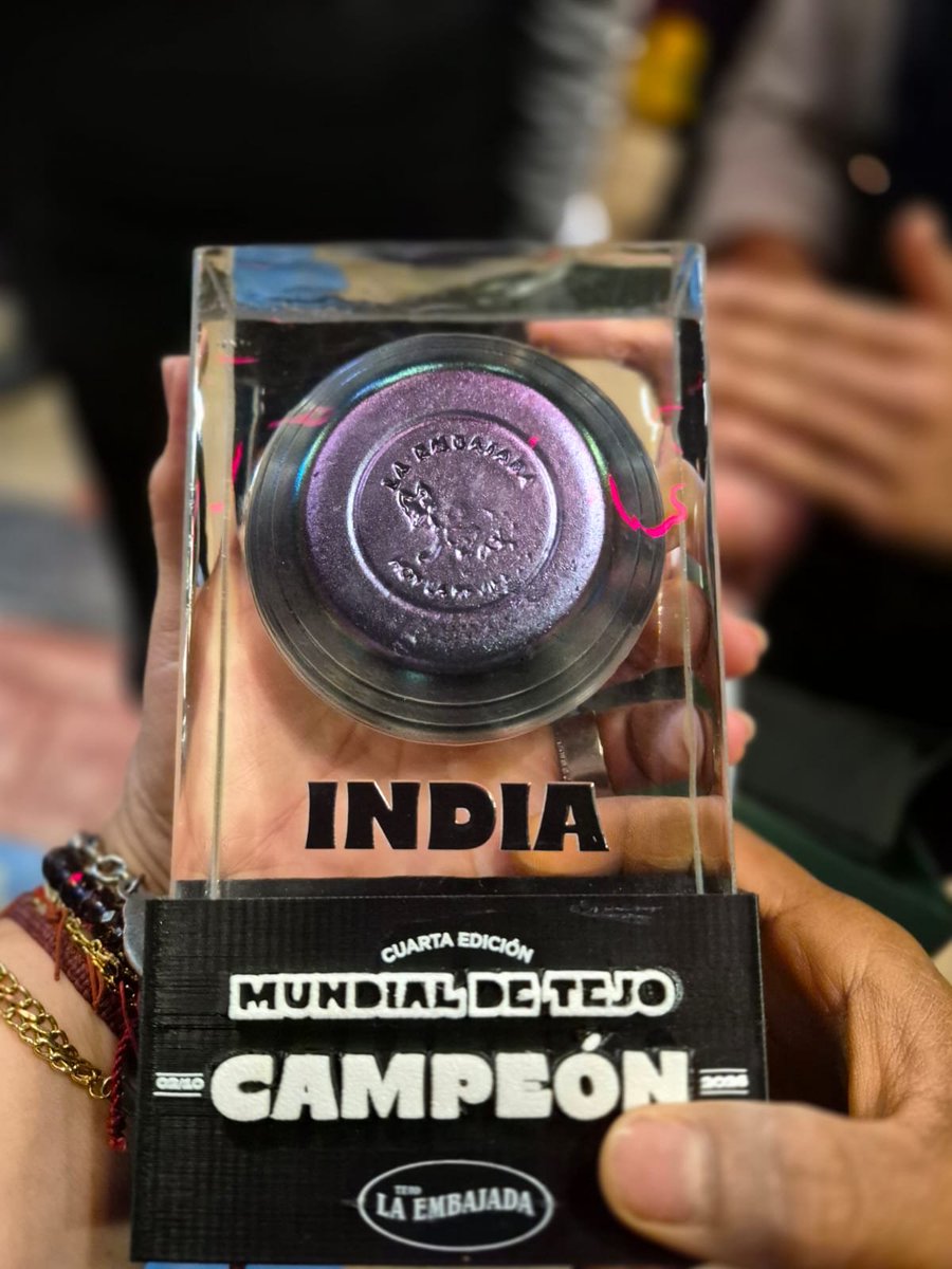 IndiaEmbBogota's tweet photo. 🇮🇳🎯 ¡India gana el Mundial de Tejo 2026! 🇨🇴

¡Una maravillosa celebración del deporte, la amistad y la diplomacia cultural en Bogotá!

La Embajada de la India tuvo el placer de participar en el IV #MundialdeTejo, un torneo diplomático celebrado el 2 de octubre de 2026 que reunió a equipos representantes de 18 países y sus misiones diplomáticas en torno al deporte nacional de Colombia.

El tejo es el deporte nacional de Colombia, un juego tradicional en el que los participantes lanzan discos metálicos contra objetivos de arcilla que contienen pequeñas cargas explosivas, combinando destreza, precisión y celebración.

Nos enorgullece que la India haya resultado vencedora, revalidando su título en esta celebración internacional única del tejo.

Más allá de la competición, el Mundial de Tejo fue una oportunidad magnífica para tender puentes, compartir culturas y fortalecer los lazos de amistad entre los países participantes.

¡Felicitaciones a todas las misiones participantes y una mención especial para el equipo de la India de nuestra Embajada! 🏆🇮🇳

¡Amistad India-Colombia, un tejo a la vez! 🎯🤝🇨🇴

============================

🇮🇳🎯 India wins the Mundial de Tejo 2026! 🇨🇴

A wonderful celebration of sport, friendship and cultural diplomacy in Bogotá!

The Embassy of India was delighted to participate in the IV #MundialdeTejo, a diplomatic tournament held on 02 October 2026, bringing together teams representing 18 countries and their diplomatic missions around Colombia’s national sport.

Tejo is Colombia’s national sport, a traditional game where players throw metal discs at clay targets packed with small explosives, combining skill, precision, and celebration.

We are proud that India emerged victorious, defending its title in this unique international celebration of tejo.

Beyond the competition, the Mundial de Tejo was a wonderful opportunity to build bridges, share cultures and strengthen the bonds of friendship among the participating countries. 

Congratulations to all the participating missions, and a special shout-out to the Indian team from our Embassy! 🏆🇮🇳

India–Colombia friendship, one tejo at a time! 🎯🤝🇨🇴

#India #Colombia #MundialDeTejo2026 #Tejo #IndiaColombia #DiplomacyThroughSport #PeopleToPeopleTies #Bogotá

@IndianDiplomacy @MEAIndia @britcham_col
@tejolaembajada
@IndiaEmbCol