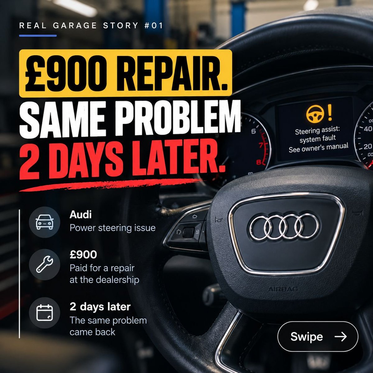 QARAutomotive's tweet photo. A driver paid £900 for a repair.
Two days later, the same problem came back.
The next proposed repair was another £3,500.
In the comments under this story on Reddit, someone asked a very simple question:
Were photos taken of the original fault before the repair? https://t.co/X3XkGm7bOA