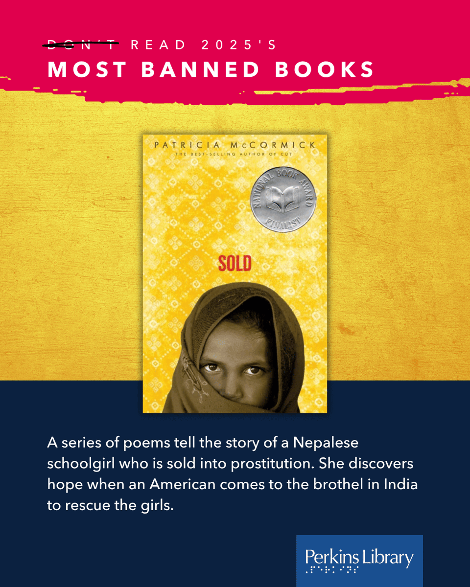 PerkinsLibrary's tweet photo. Based on data from the American Library Association, unfortunately, documentation of challenged books rose to 4,235 titles in 2025, the second highest number ever recorded. 📈 #BannedBooksWeek

Check out and read 2025's most banned books by reaching out to Perkins Library. https://t.co/O23vwa9yM8