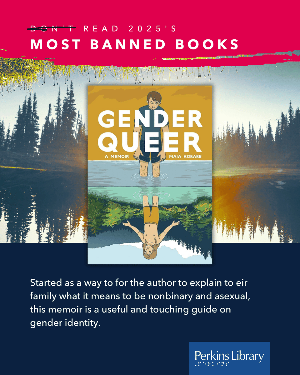 PerkinsLibrary's tweet photo. Based on data from the American Library Association, unfortunately, documentation of challenged books rose to 4,235 titles in 2025, the second highest number ever recorded. 📈 #BannedBooksWeek

Check out and read 2025's most banned books by reaching out to Perkins Library. https://t.co/O23vwa9yM8