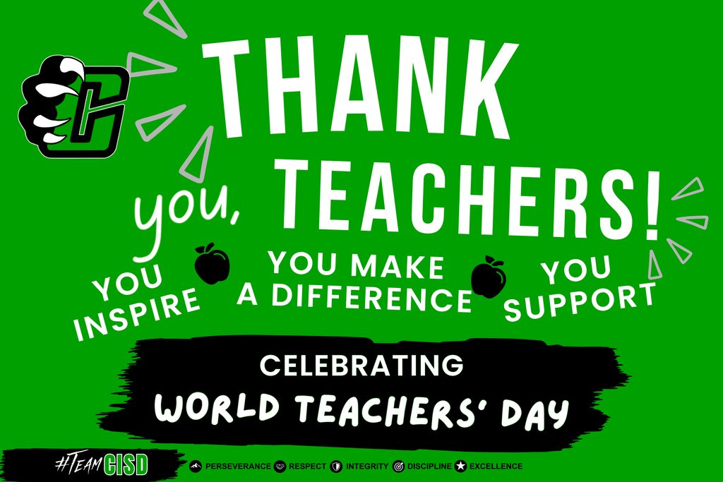 Cubs_ES's tweet photo. Happy World Teachers’ Day to our #TeamCISD Teachers! 💚

Thank you for loving our Cubs, serving our families and leading our students each and every day. We are grateful for you and all you do to make Clifton ISD a great place to learn and grow!

#LetsBeGreatTogether https://t.co/p7IkFpeIKr