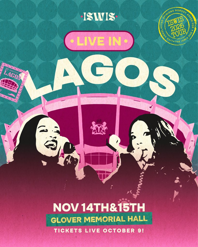 ISWISPodcast's tweet photo. 🚨LAGOS AND ABUJA WE ARE COMING!!! 🚨
It is time for the second lap of our biggest, bestest tour yet and we are soooo excited 💃🏽💃🏽

Tickets for the Lagos and Abuja show drop on Friday, 9th October! 
Who’s coming? 😉 https://t.co/QAJosqWgl1