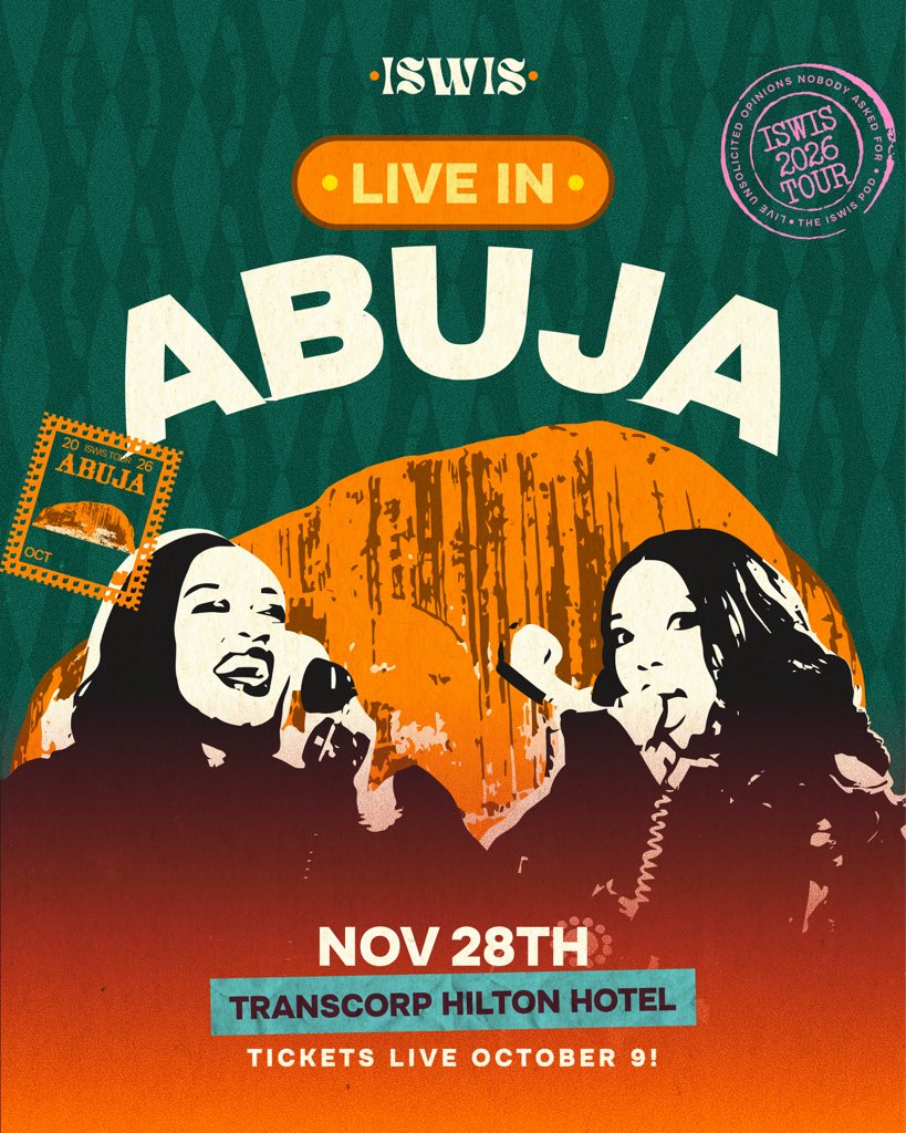 ISWISPodcast's tweet photo. 🚨LAGOS AND ABUJA WE ARE COMING!!! 🚨
It is time for the second lap of our biggest, bestest tour yet and we are soooo excited 💃🏽💃🏽

Tickets for the Lagos and Abuja show drop on Friday, 9th October! 
Who’s coming? 😉 https://t.co/QAJosqWgl1