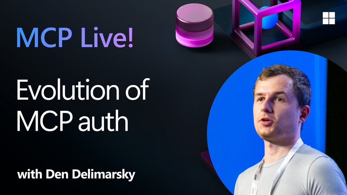 AzureDevOps's tweet photo. Den Delimarsky, Lead Maintainer of MCP and Member of Technical Staff at Anthropic, discusses how MCP authorization reached its current state: the original OAuth profile, protected resource metadata, the shift in (cont) https://t.co/1RLYsuKK86 https://t.co/wMMReVOxbx