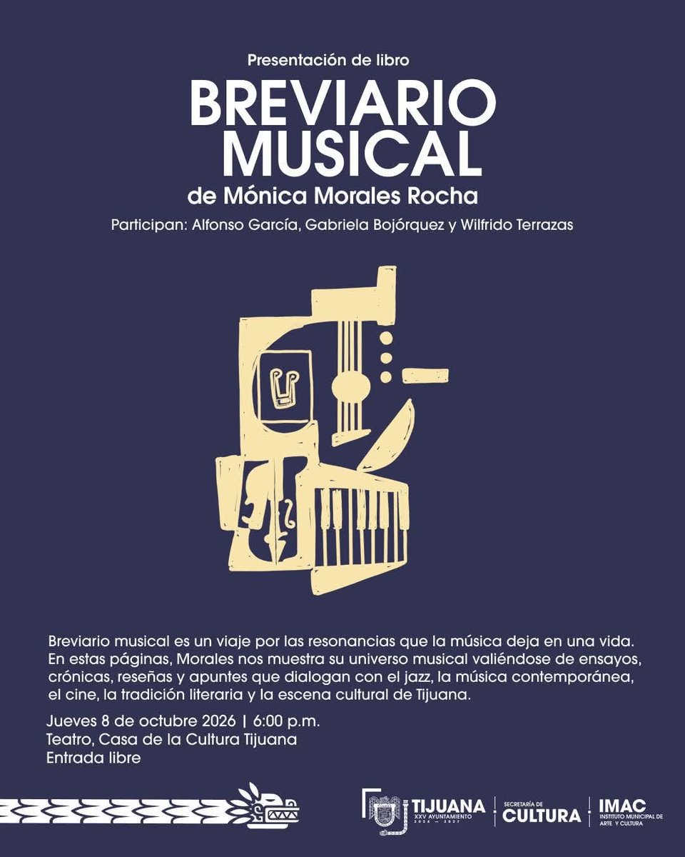 torrehomerica's tweet photo. This week in #Tijuana and #SanDiego!
Jueves 8 de octubre, 6pm Casa de la Cultura Altamira Presentación del libro Breviario Musical, de Mónica Morales Rocha
Friday 9th, 1pm Coronado Public Library Winn Room, solo recital! #FreeMusic #Flute https://t.co/pHyJyuClPV