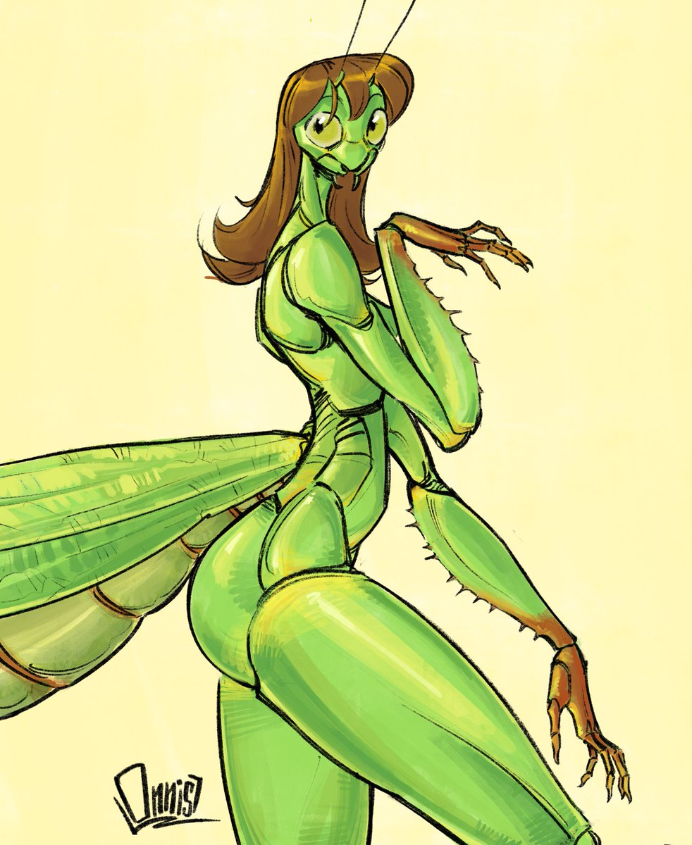 OnnisVanilla's tweet photo. A praying mantis! 
Should I draw more different kinds of insect-women? https://t.co/SSa6y07upo