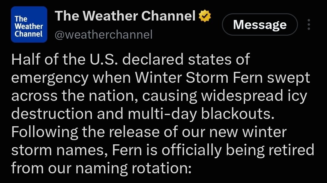 Masato_Manage's tweet photo. The Weather Channel back in January 2026 named a Winter Storm after a character from Frieren: Beyond Journey's End. 

It's named Winter Storm Fern. 

This isn't the first time we heard about something or someone being named after a character from Frieren: Beyond Journey's End. https://t.co/xLP0m3SgPu