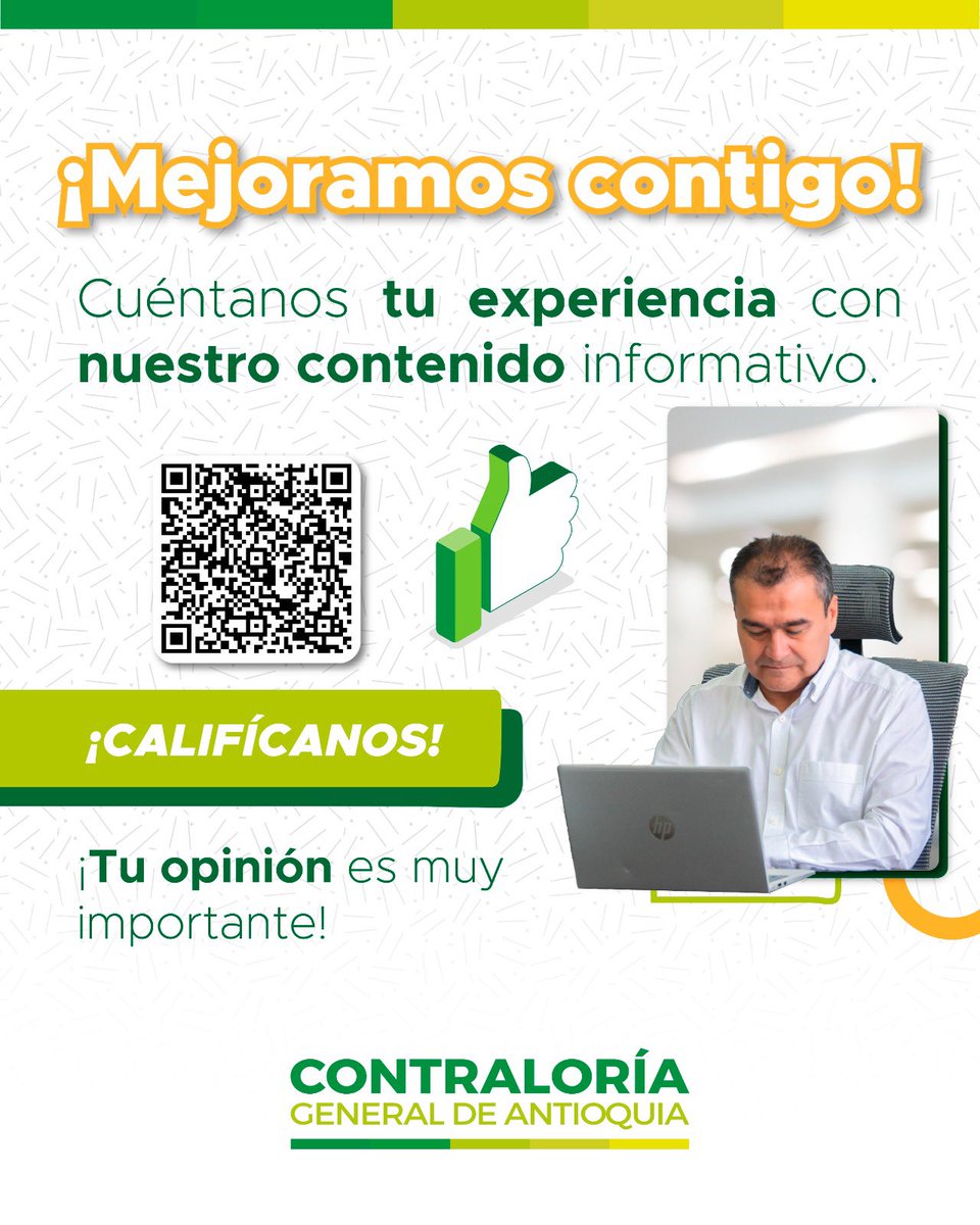 ContraloriaAnt's tweet photo. 📢 ¡Queremos conocer tu opinión!
Tu opinión nos ayuda a mejorar, fortalecer nuestra comunicación y estar más cerca de la ciudadanía.
👉 Participa aquí: https://t.co/udfPGgvLfy
¡Tu opinión cuenta! 💚
#ContraloríaAntioquia #CGA #ContraloríaDialogante https://t.co/0uJlj2Rk0s