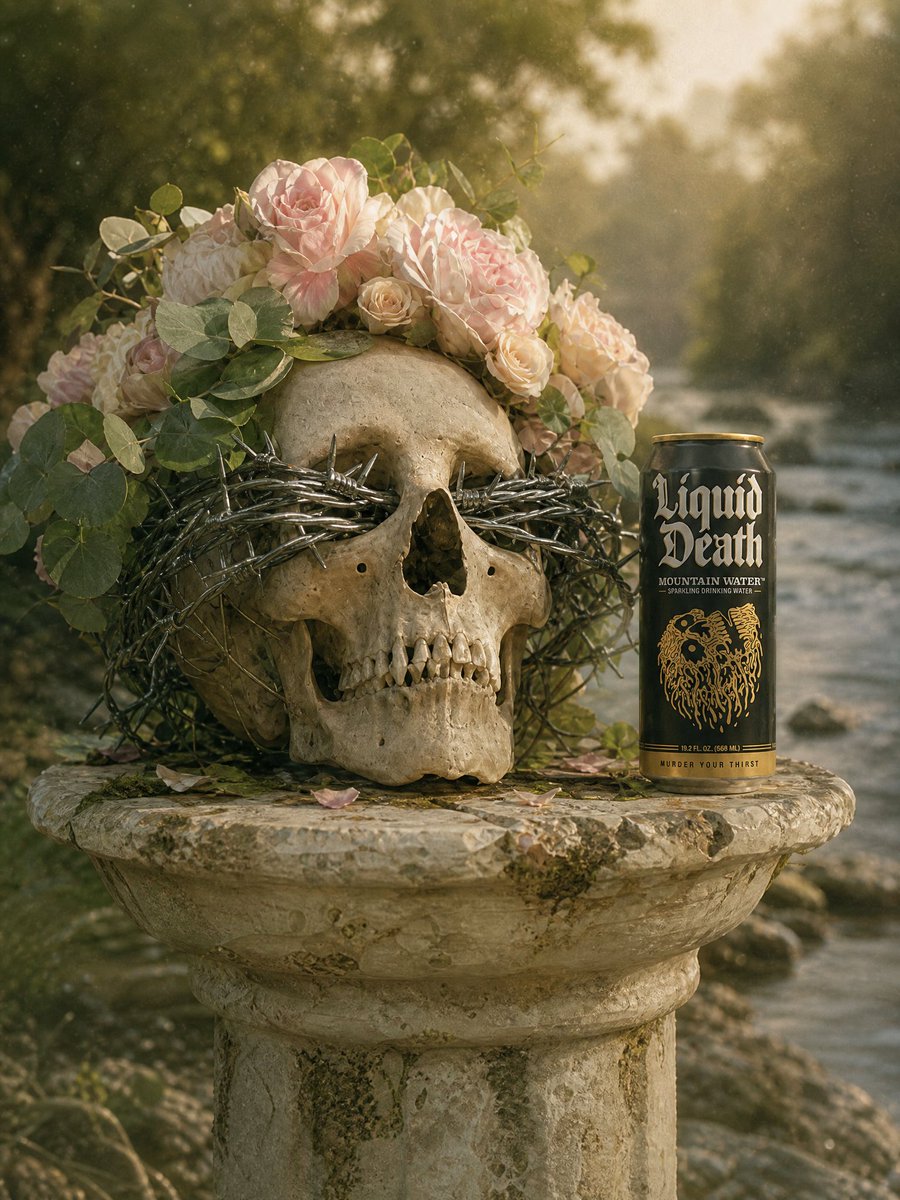 MyRedSelf's tweet photo. I made a #LiquidDeath spec ad campaign "photoshoot", using Midjourney and GPT Images 2.0. (The whole set of images are on my LinkedIn page).

The challenges:

* This was the first time I worked with tattoos, and it was very stressful. Larger and less detailed tattoos could be relatively easier to regenerate. But it is almost never the same tattoos in
regenerations when you are dealing with smaller tattoos, like hand or finger tattoos.

* GPT Images (both 2.0 and 2.5) is still struggling with human anatomy, especially when it comes to "crossed legs". For my legs shot you can see below, I had to regenerate my shot dozens of times, despite using reference images. The legs were either too thin or too long, OR the leg that is behind was fragmented into irrational sections.