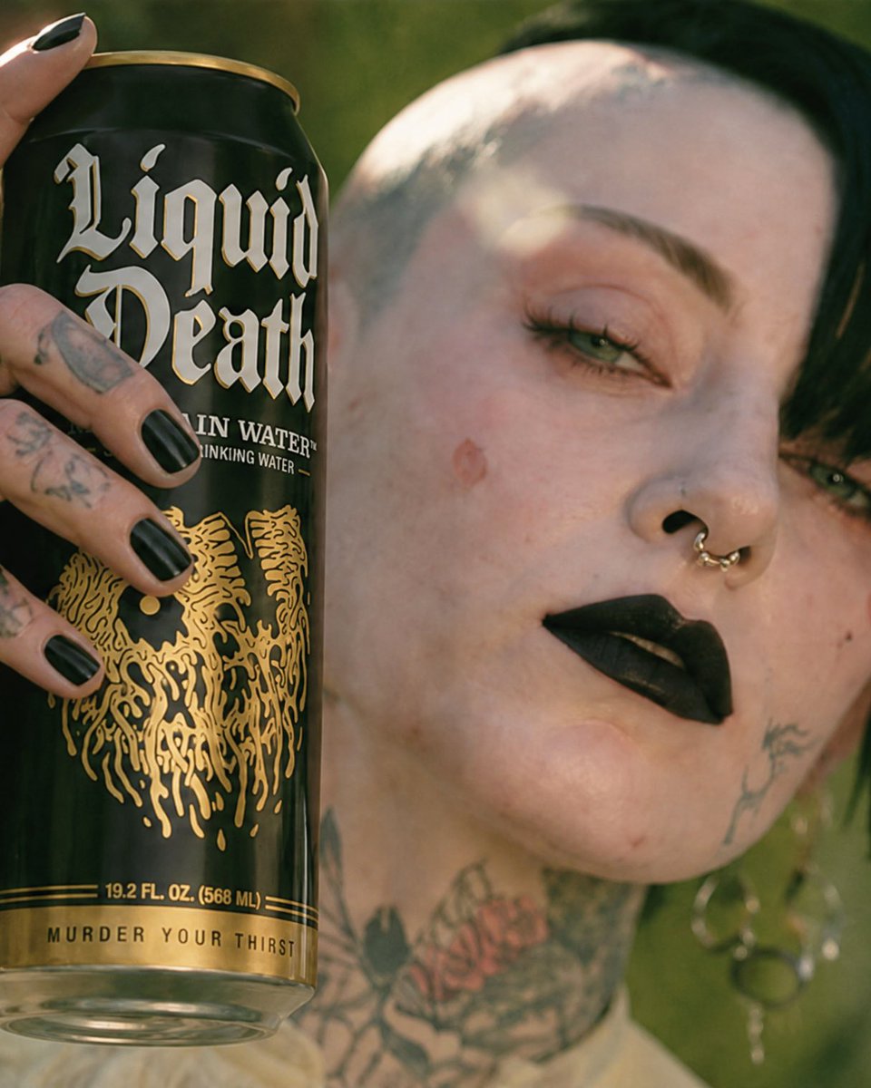 MyRedSelf's tweet photo. I made a #LiquidDeath spec ad campaign "photoshoot", using Midjourney and GPT Images 2.0. (The whole set of images are on my LinkedIn page).

The challenges:

* This was the first time I worked with tattoos, and it was very stressful. Larger and less detailed tattoos could be relatively easier to regenerate. But it is almost never the same tattoos in
regenerations when you are dealing with smaller tattoos, like hand or finger tattoos.

* GPT Images (both 2.0 and 2.5) is still struggling with human anatomy, especially when it comes to "crossed legs". For my legs shot you can see below, I had to regenerate my shot dozens of times, despite using reference images. The legs were either too thin or too long, OR the leg that is behind was fragmented into irrational sections.