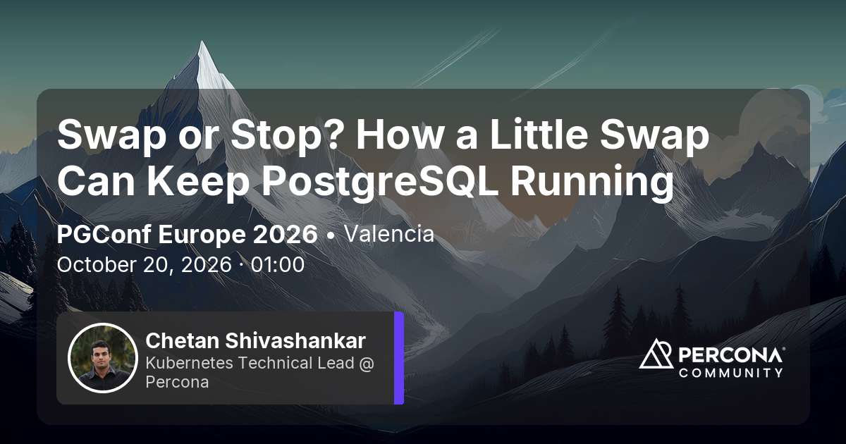 Percona's tweet photo. Percona is heading to @postgresleu #PGConfEU in Valencia. ๐
From Postgres internals and HA to migrations and Kubernetes, Perconians will share what theyโve learned in the real world.
๐
Oct. 20โ23
https://t.co/s1NiqFdgdn
#PostgreSQL #Postgres #OpenSource #Databases https://t.co/DuZsAL7vav