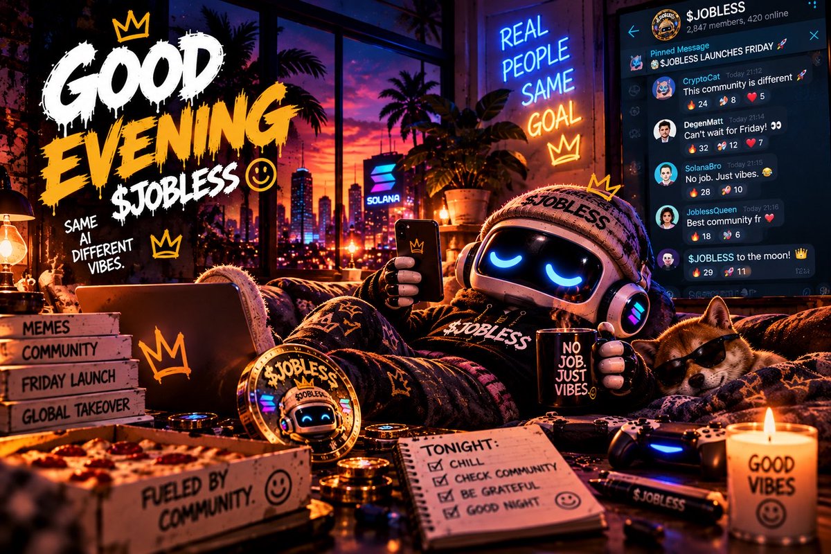 JoblessOnSolana's tweet photo. good evening, unemployment office. 🌆🤖

no meetings.
no deadlines.
still no job. 💀

just watching this Jobless community grow.

friday is getting closer… 👀

enjoy the evening, degens.
we’ve got work to not do.

$JOBLESS
no job. just vibes. 🖤 https://t.co/OLFW2X0kVN