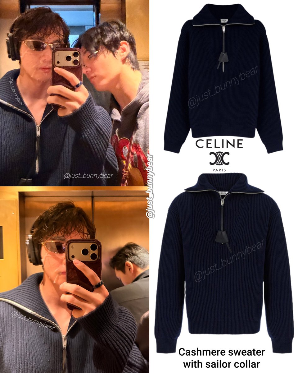 just_bunnybear's tweet photo. Same Same- But quite different 💙

Jungkook Swim Studio Ver: Courr��ges Zip-up Ribbed Cardigan - A fitted, ribbed cardigan w a high collar &amp; full silver zip, 

Taehyung WV: 261006 CELINE Cashmere Sweater w Sailor Collar - A ribbed cashmere sweater a wide sailor collar &amp; short zip https://t.co/txBOeCYAyR