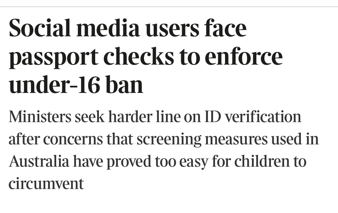 sarahemclaugh's tweet photo. UK officials have now admitted that the under-16 ban will require *adults* to verify their age with a passport. And that the under-16 ban is the beginning, not the end point, of the online safety campaign.

This is why we’ve been warning about the coming risks to online speech. https://t.co/8zVfD6kRWP