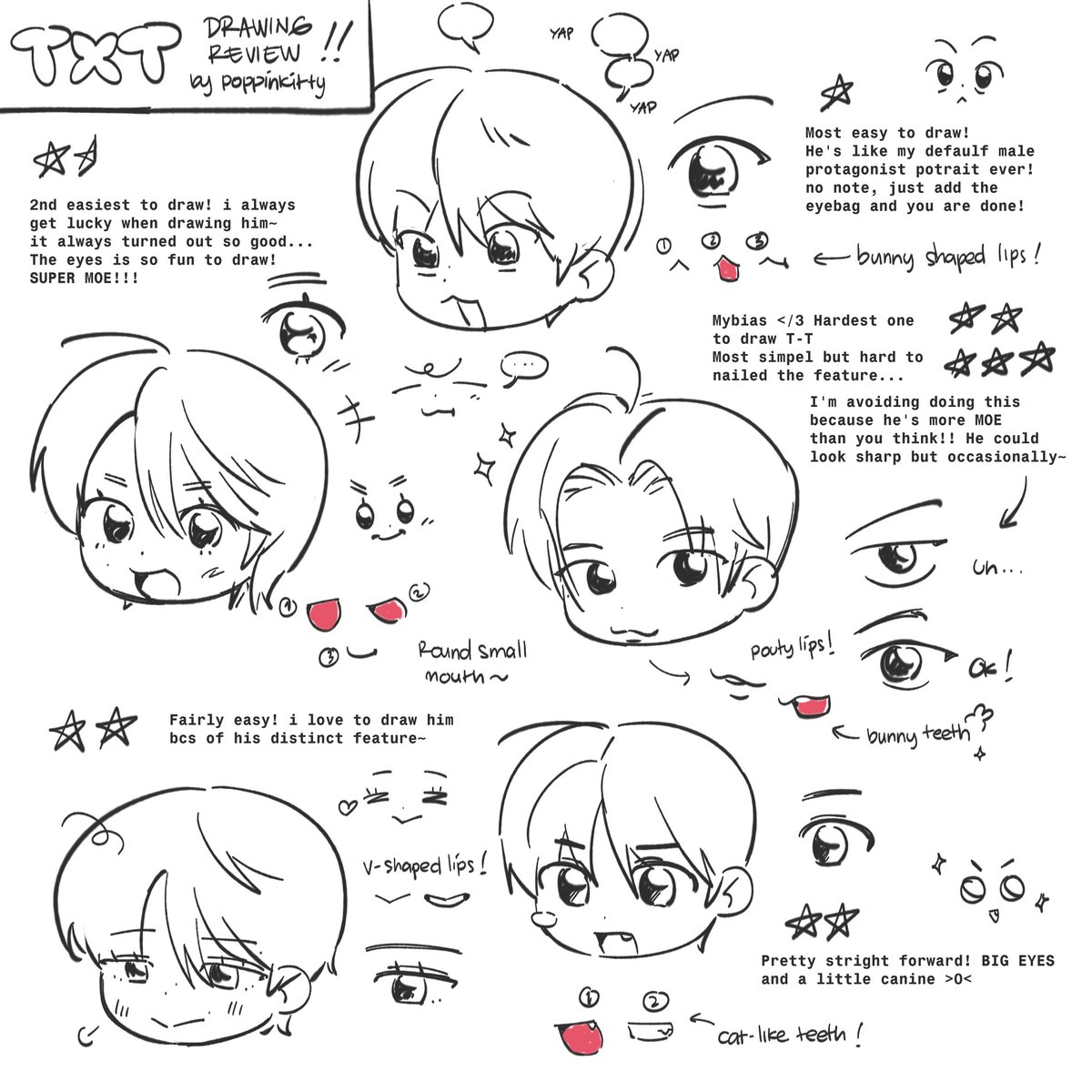 poppinkitty's tweet photo. I made lil notes of how i draw txt ytd✍️ #TXT https://t.co/FyjRgER7Y5
