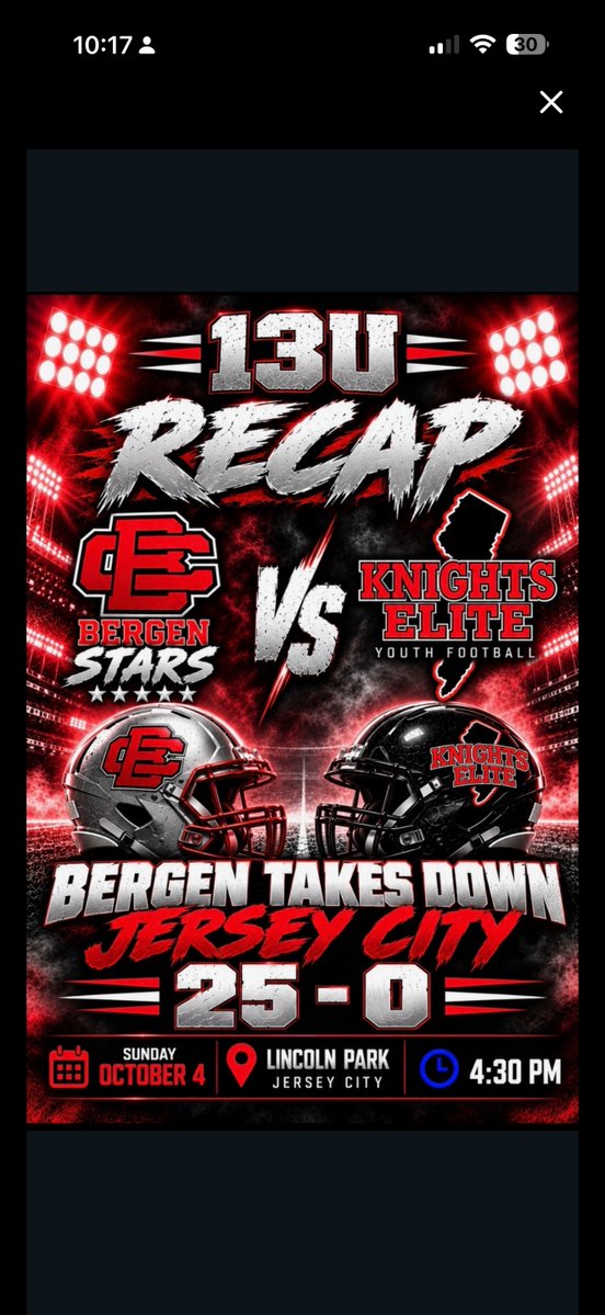 jamesvanorden19's tweet photo. 25-0. Took down the undefeated Knights Elite in Jersey City last night. Best win of the year. Proud to be a part of this team. ⭐ @BergenstarsFB https://t.co/Rz9zQyXUhL