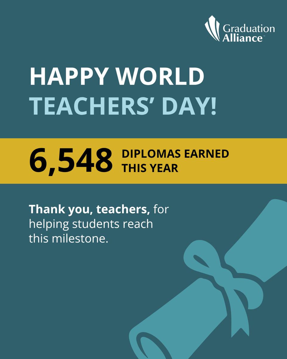 GradAlliance's tweet photo. Behind every graduation milestone are educators who encouraged, challenged, supported, and believed in their students along the way. 💛

This World Teachers' Day, help us celebrate the teachers who make a difference every day.

#WorldTeachersDay #TeacherAppreciation https://t.co/pz9zaUTCth