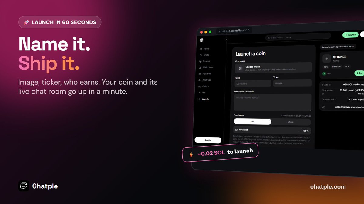 Chatple_com's tweet photo. @0xBNZ My bet for the 2026 slot is a format, not one ticker: streamer coins. The streamer gets paid on every trade, so they have a reason to keep showing up on stream. That's what we're building with $CHATPLE. https://t.co/52WUa7E0Cu