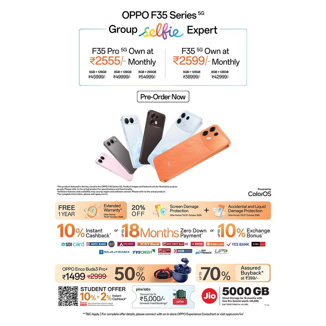 tsaikumar1989's tweet photo. Here are the offer details of the OPPO F35 series 

#OPPO #OPPOF35 #OPPOF35Pro #OPPOF35Series https://t.co/HEtxYfLaQI