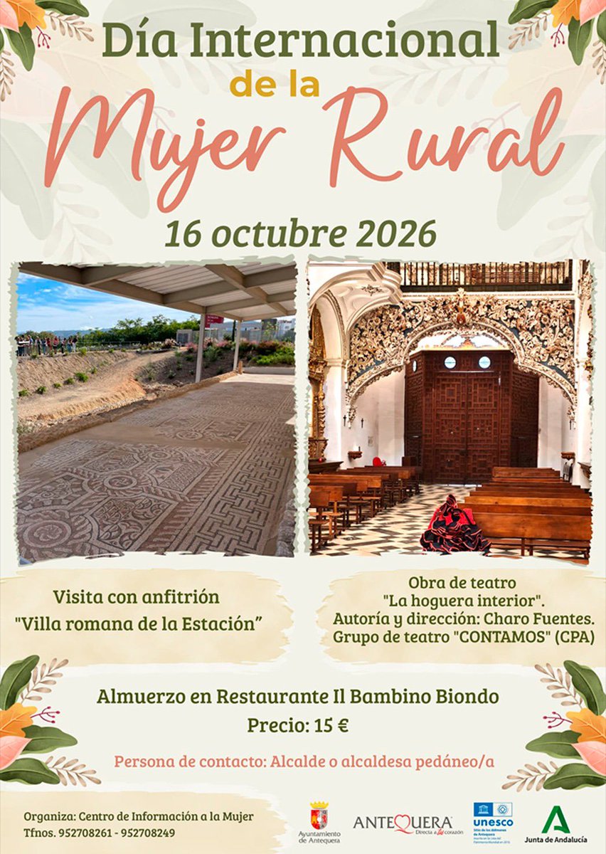 AytoAntequera's tweet photo. ℹ️ Información de servicio público

👩🏻‍🌾 Día Internacional de la Mujer Rural en #Antequera

📲 Más información:
https://t.co/Ub1c3OMamM https://t.co/NrW5vNuyR9