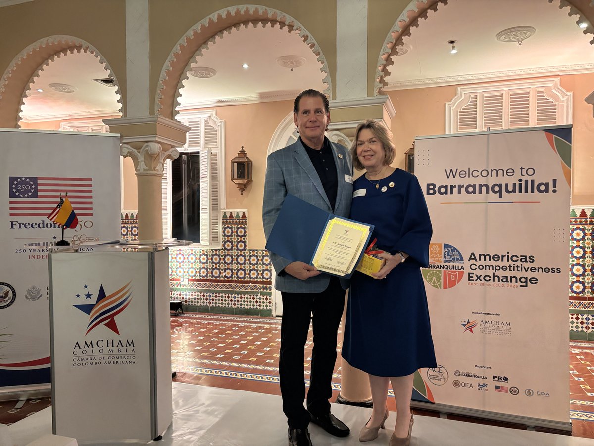 USAmbOAS's tweet photo. Thank you, Barranquilla! This Americas Competitiveness Exchange brought together leaders from across the Americas and demonstrated that innovation thrives through partnership. We are building partnerships to deliver results and drive economic growth for our region and U.S. businesses. Looking forward to the #ACXchange in The Bahamas! @OAS @riacnetorg @OAS_Development