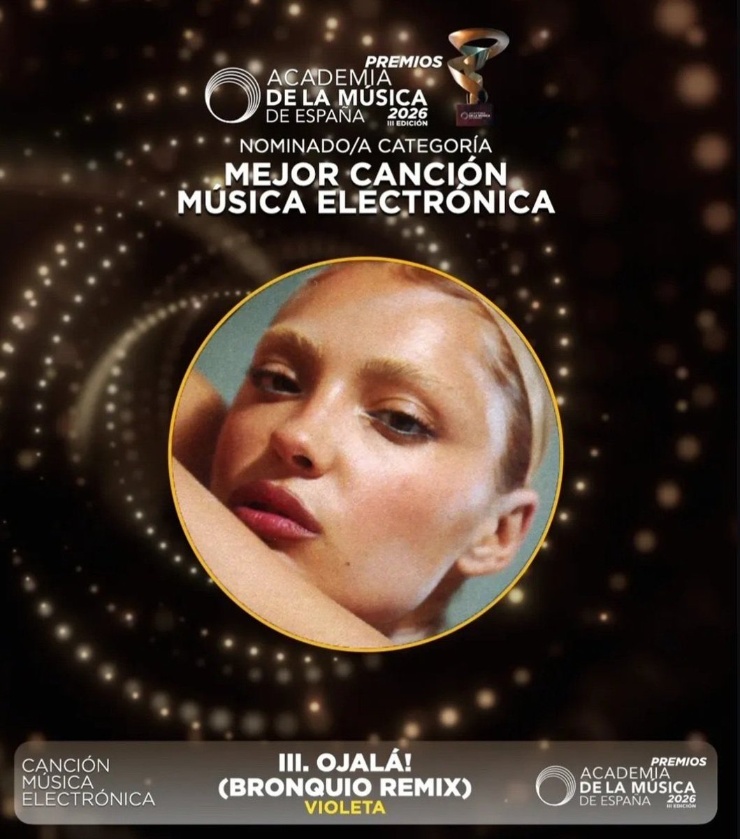 violetacrave's tweet photo. 💽Detrás de OJALÁ! remix road to #LatinGrammy

III.OJALÁ! (bronquio remix) cuenta con dos nominaciones:

-Mejor canción de música electrónica en los Premios de la Academia de la Música de España

-Mejor interpretación de música electrónica en los Latin Grammy https://t.co/CQkauNLhZD
