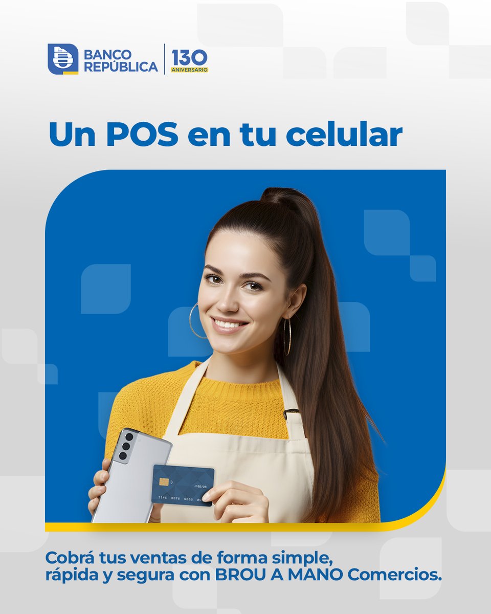 BROU_uy's tweet photo. Cobrar para tu negocio es más simple con BROU A MANO Comercios. 📲

Convertí tu celular en un POS y recibí pagos de forma rápida, segura y práctica, sin costos fijos de arrendamiento.

Descargá la app y empezá a cobrar desde tu celular. https://t.co/l8zAn8KfRU