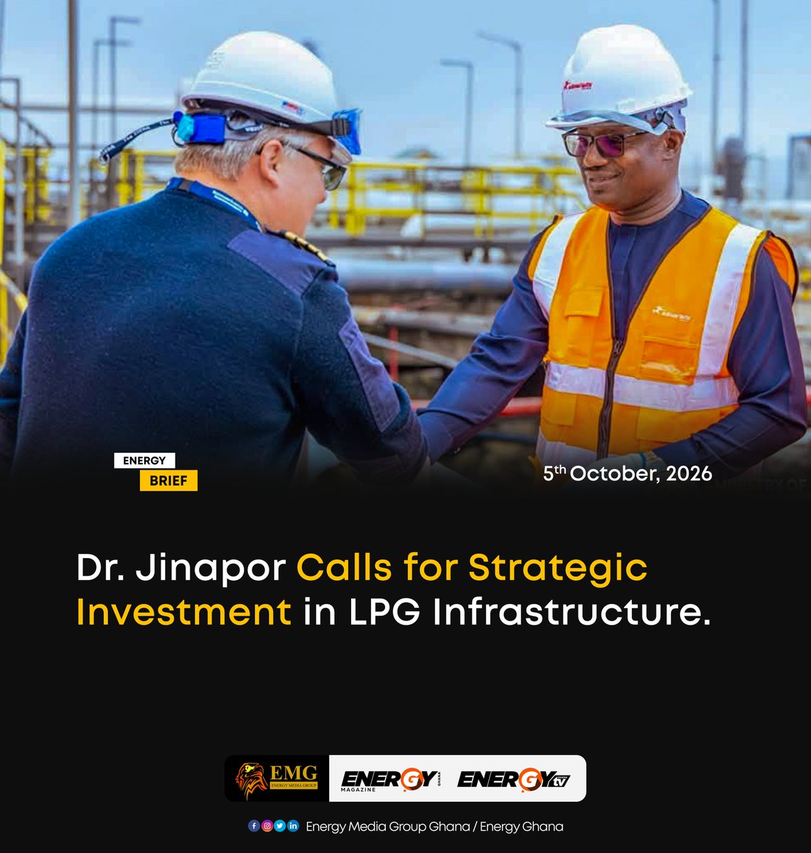 _EnergyGhana's tweet photo. The Minister for Energy and Green Transition, Dr John Abdulai Jinapor, has called for strategic investment in LPG infrastructure to strengthen Ghana’s energy security and expand access to cleaner energy. Read more https://t.co/Jd4lK07QWV https://t.co/wLSCDOalc9
