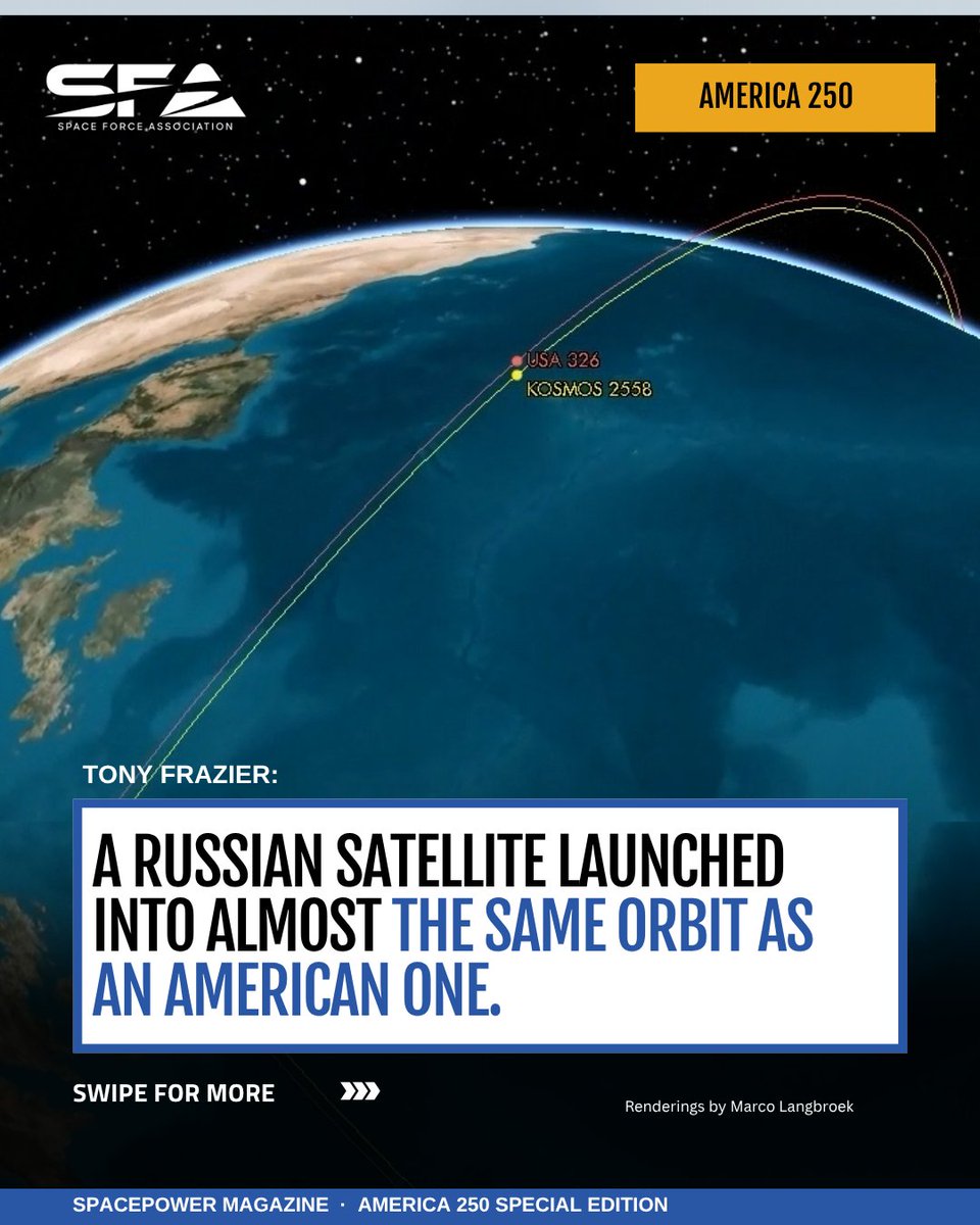 SpaceForceAssoc's tweet photo. May 2022: a Russian satellite launches into an orbit similar to a US military satellite.
Nearly three years: it stays with it.
June 2025: it releases a sub-satellite.

Nobody lost this object. That is the point.

Tony Frazier, SFA's America 250 Magazine: https://t.co/1wQTy1FjBo