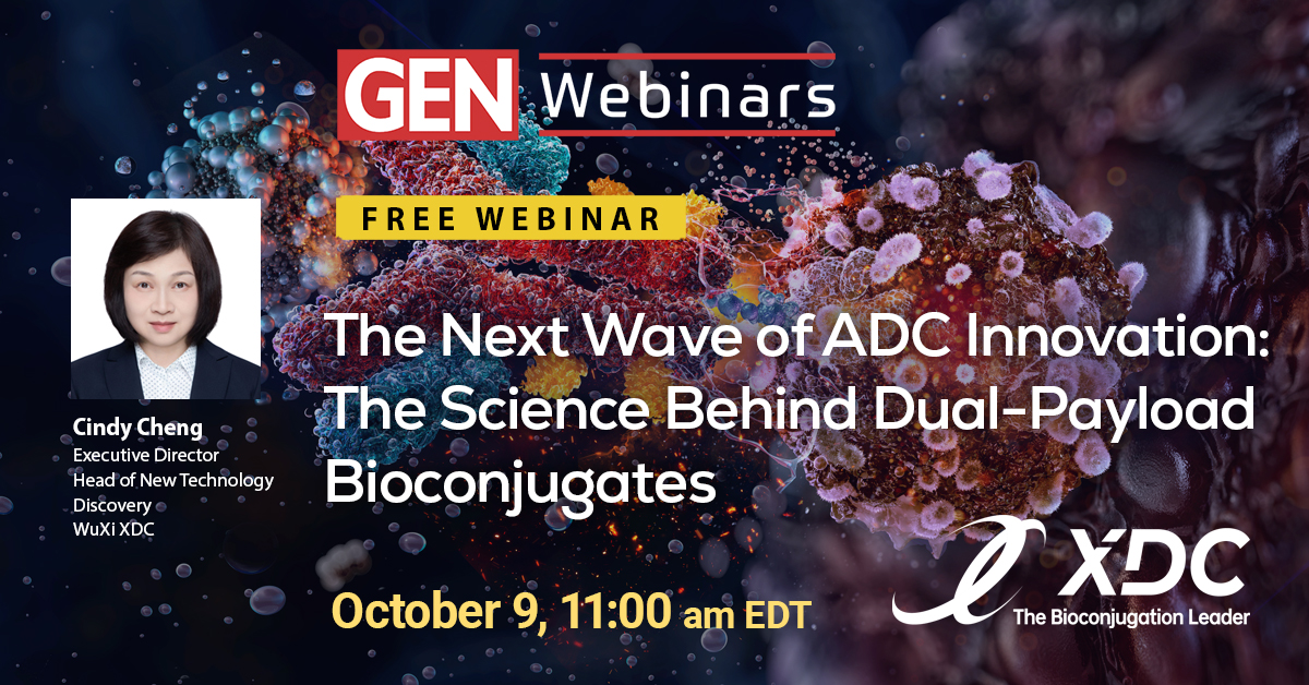 GENbio's tweet photo. Discover the future of ADCs! Join GEN and Dr. Cindy Cheng on Oct 9 to explore dual-payload bioconjugates and strategies to overcome resistance. Register free: https://t.co/n0SsRMrM0K #WuXiXDC #Biopharma #Conjugation #ADCs https://t.co/gEyvnaF5vj