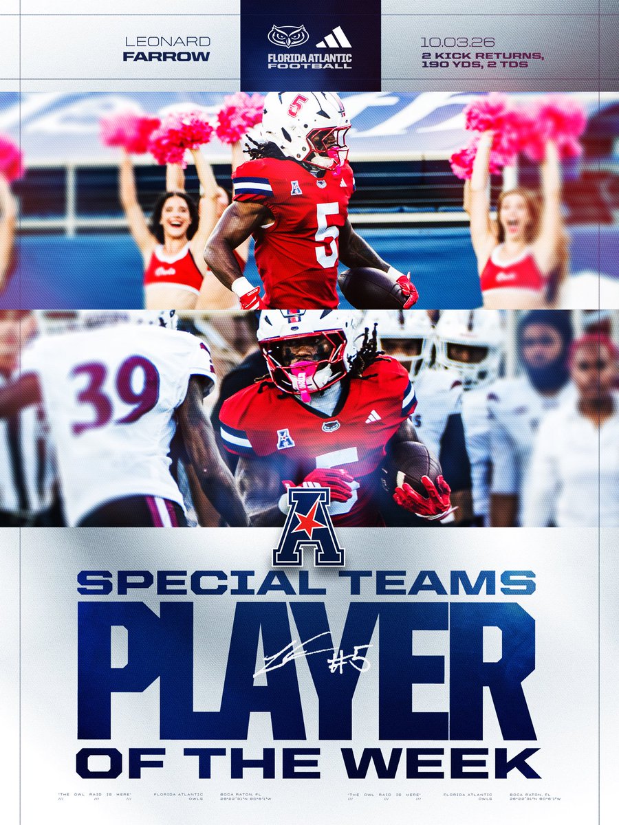 FAUFootball's tweet photo. Only team this season with 2️⃣ kickoff returns in the same game 🔥 @leonardfarrow8 

#WIP🏝️ https://t.co/OsEcglpZrl
