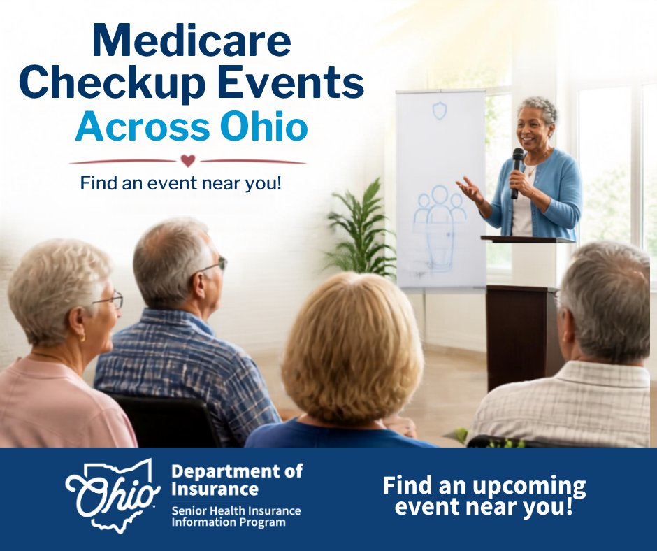 OHInsurance's tweet photo. OSHIIP’s Medicare Checkup Events are happening across Ohio now through December — get the facts you need to prepare for Medicare in 2027. Find an upcoming event near you! https://t.co/1IQKxBMUtl https://t.co/NGH82TufcJ