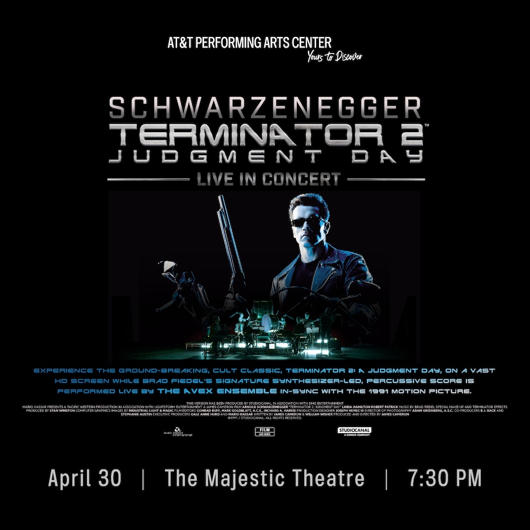 ATTPAC's tweet photo. Just Announced! 📣

Terminator 2: Judgment Day Live in Concert 🕶️

Celebrate James Cameron’s 1991 sequel with a live 8-musician ensemble performing a powerful soundscape in sync with the film that redefined the action genre. 🎶

📍 Majestic Theatre | Apr 30 | 🎟️  On sale 10/9 https://t.co/uniprq4F0g