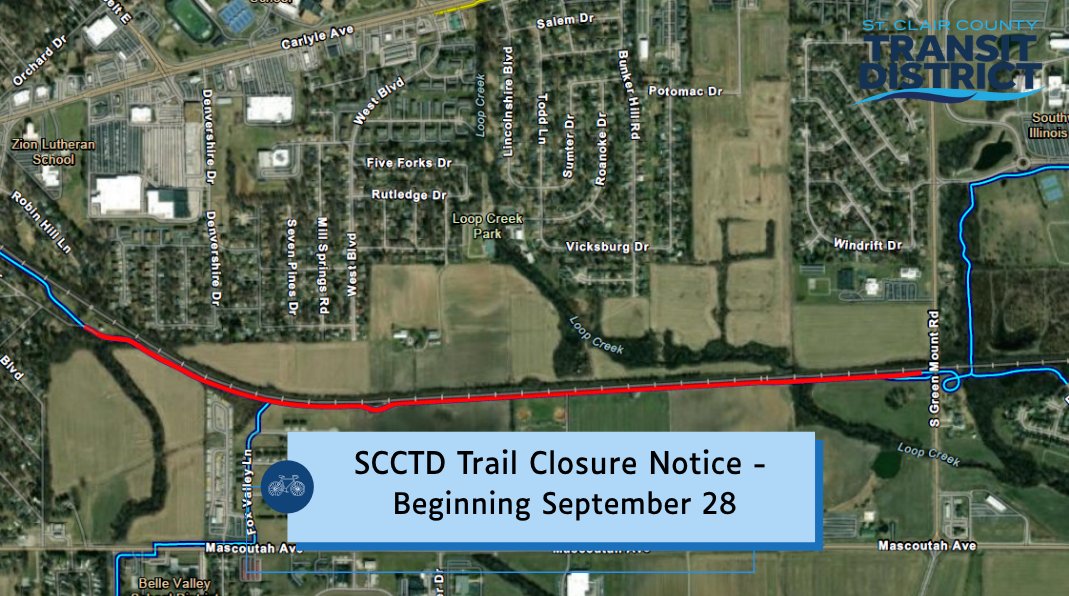 SCCTransit's tweet photo. SCCTD Trail Notice: Trail users, please note that the SCCTD MetroBikeLink between Greenmount Road and S. McKinley Road is currently closed for construction. This area should be avoided through October 16: https://t.co/mA1c1UUr3r. https://t.co/wfy8NyxmC8