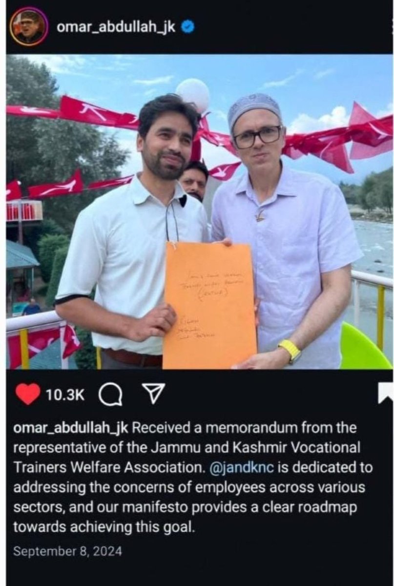 lonejeelanii's tweet photo. We were the only employees who openly stood with @JKNC_ before the elections, hoping for better days.
Hon. @OmarAbdullah, @sakinaitoo,if our support is forgotten,let this post remind you of your promise. We stood with you then. Please stand with us now &amp; end our 11-year struggle. https://t.co/NHh0lU7Bkl