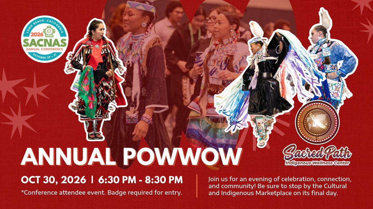 SACNAS's tweet photo. Gather with us at the SACNAS Powwow! 🪶🥁 October 30, 6:30–8:30 PM PST.

Join us for an evening of culture and connection through social dances with fellow SACNISTAs. Shop the Cultural and Indigenous Marketplace featuring 19 vendors. This is your last chance to shop!

#SACNAS2026 https://t.co/wRc9QQMBcE