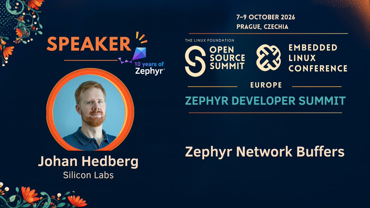 ZephyrIoT's tweet photo. Join Johan Hedberg of Silicon Labs at the Zephyr Developer Summit in Prague to explore Zephyr network buffers, their evolution, common API mistakes, best practices, and the latest enhancements. https://t.co/IBzzA55Mo2 https://t.co/epz9IyQkJK