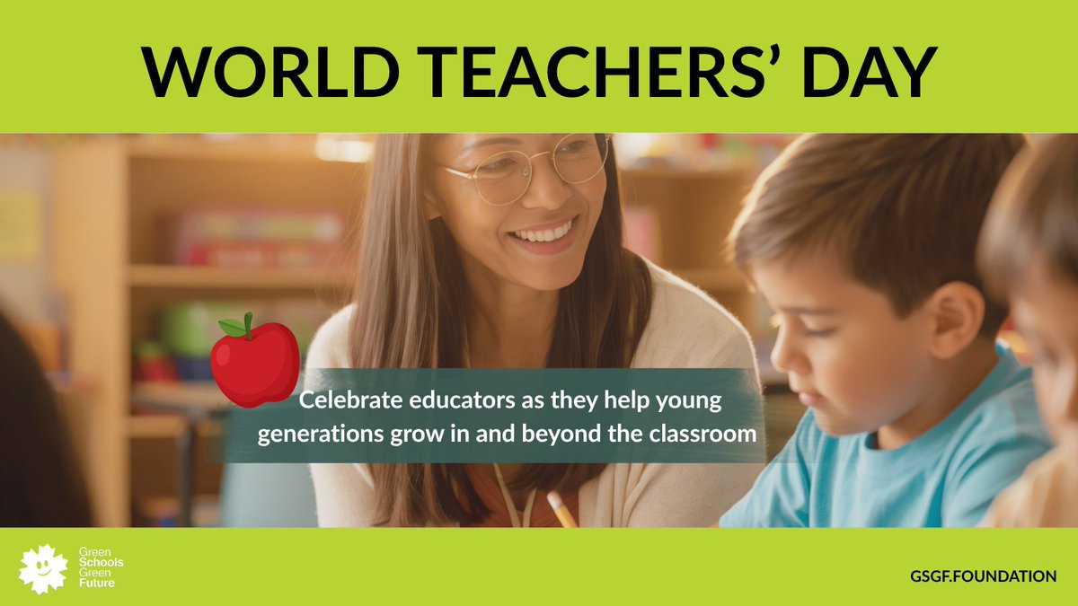 GSGFprojects's tweet photo. Today, October 5th, marks World Teachers' Day. 👨‍🏫👩‍🏫 Let’s celebrate the teachers across the world who tirelessly help children grow into skilled and confident leaders. 💡

#greenschoolsgreenfuture #worldteachersday https://t.co/OK1xzEv2EW