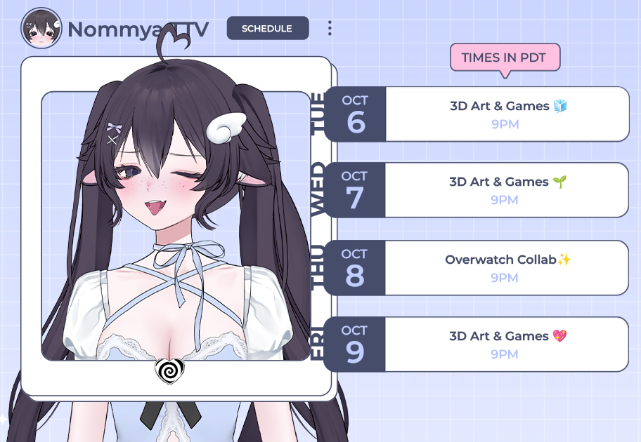 Nommyah's tweet photo. 🗓️✨ nyaa~! this week in the fridge! 🐱🧊

🎨 TUE: 3D Art &amp; Games🧊
🎨 WED: 3D Art &amp; Games🌱
🔫 THU: Overwatch collab w/ @BluuIconn✨
🎨 FRI: 3D Art &amp; Games💖

🔗 https://t.co/2AS1VoYGPP

#VTuber #CatgirlVTuber #Overwatch #Nyaa #Schedule https://t.co/oV6vL0hee0