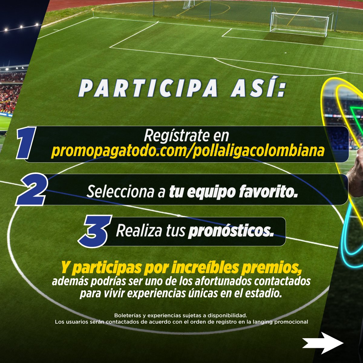 pagatodo's tweet photo. 📢 ¡Atención futboleros de corazón! 
Lleva tu pasión al siguiente nivel con Paga Todo y BetPlay. 👇
1️⃣ Regístrate en el siguiente link: https://t.co/QYzFort0of 
2️⃣ Elige tu equipo favorito.
3️⃣ Haz tus pronósticos.
¡Así de fácil puedes ganar experiencias únicas en el estadio! 🏟️⚽️ https://t.co/aIWX8JVeUc