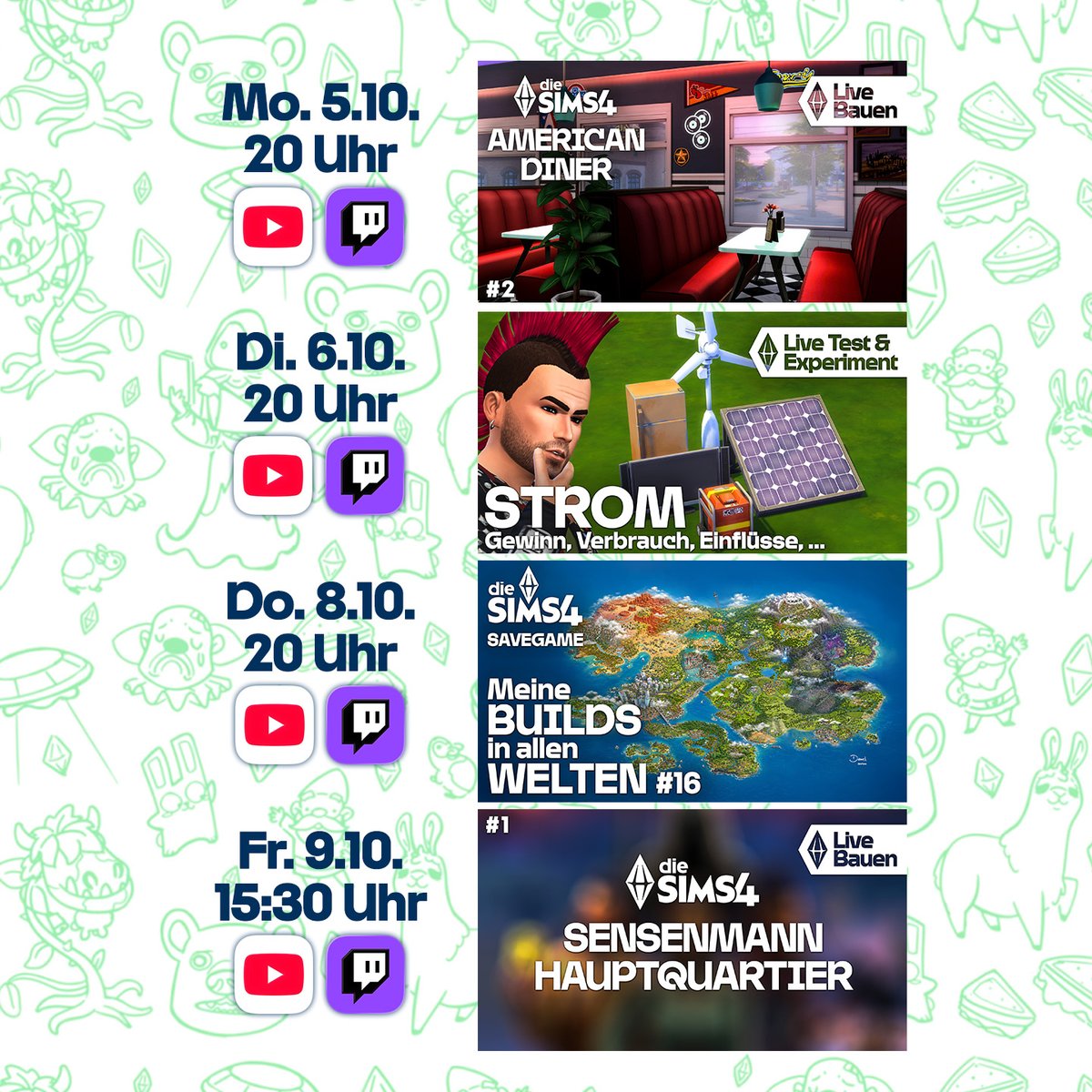 SimFans's tweet photo. Auf was freut ihr euch? Das steht diese Woche auf dem Live-Stream-Plan! Alle Streams sind angelegt. Ihr könnt also jetzt schon auf YouTube für eure Favs die Benachrichtigung aktivieren. Alle Channels, alle Links auf https://t.co/3XNyyXE5YL https://t.co/wUOD19S8vV