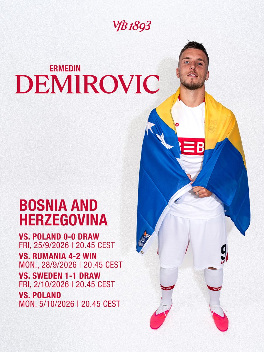 VfB_int's tweet photo. 𝗠𝗔𝗧𝗖𝗛𝗗𝗔𝗬 𝗙𝗢𝗥 𝗘𝗥𝗠𝗘𝗗𝗜𝗡 #𝗗𝗘𝗠𝗜𝗥𝗢𝗩𝗜𝗖  💥

🇧🇦 Bosnia and Herzegovina 🆚 Poland 🇵🇱 
Nations League. 20:45 CEST.
Good luck, Ermedin! 🙏

#VfB | #NationsLeague https://t.co/xfeAQA4AKf