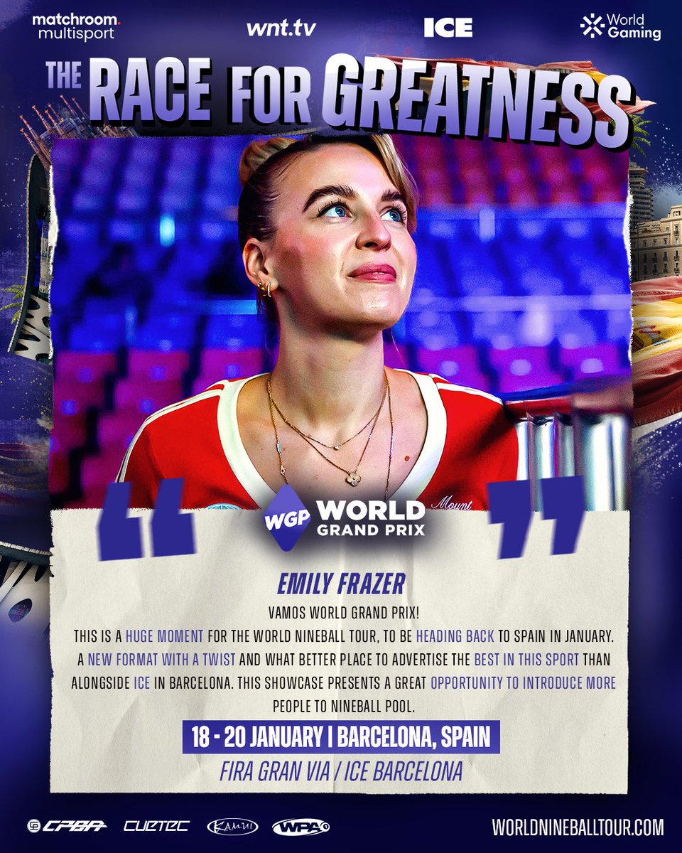 MatchroomPool's tweet photo. It’s official. The World Grand Prix is coming next year.
Here’s what Emily, FSR, David and Jonas had to say about it!
The countdown starts now. 👀
#WNT | @icegamingglobal #WorldGrandPrix👑 https://t.co/EqtlL8hdaR